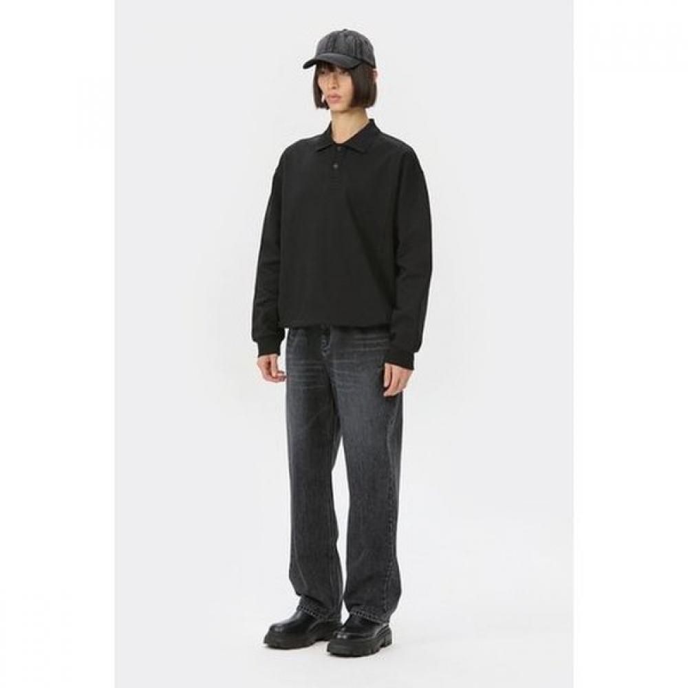 Customellow Black Oversized Lip Color Polo Long Sleeve Sweatshirt Cwtaw25611bkx