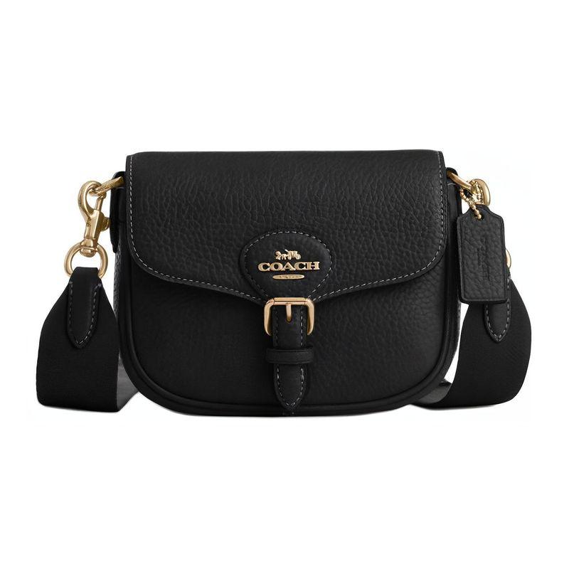 Coach Amelia 16 Jednobarevná Odnímatelný ramenní popruh Klopa Kožená Crossbody taška Malá Dámská crossbody taška Černá CP001-IMBLK
