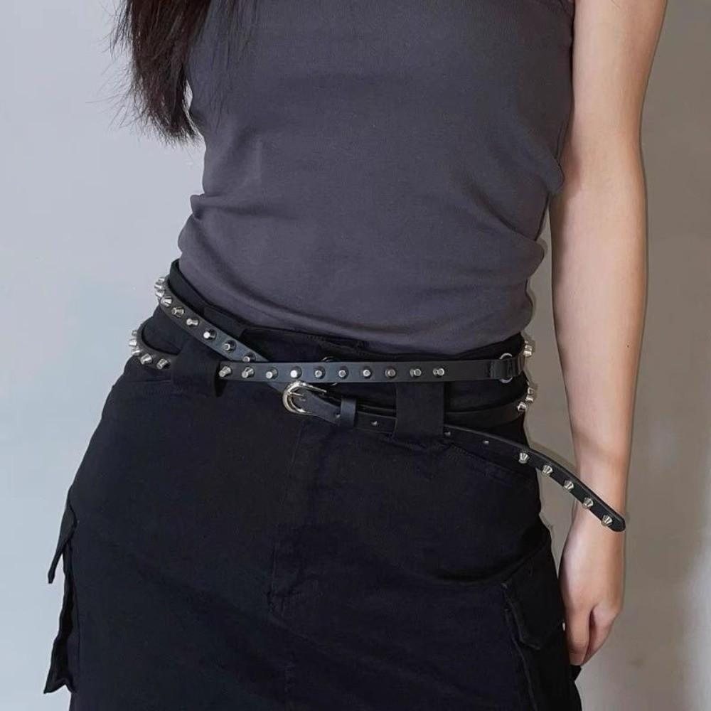 Doppelschleife Leder Taillengürtel Extra Lang Kleid Jeans Gürtel Punk Damen Nieten Gürtel Weiblich