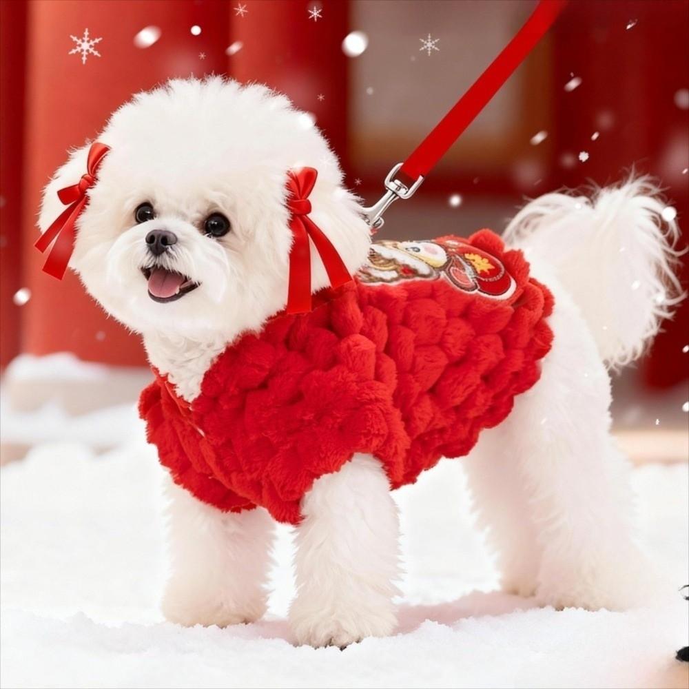 Soft Winter Red Color Pet Vest Embroidered Fluffy Cat Coat Thickened Dog Jacket Winter