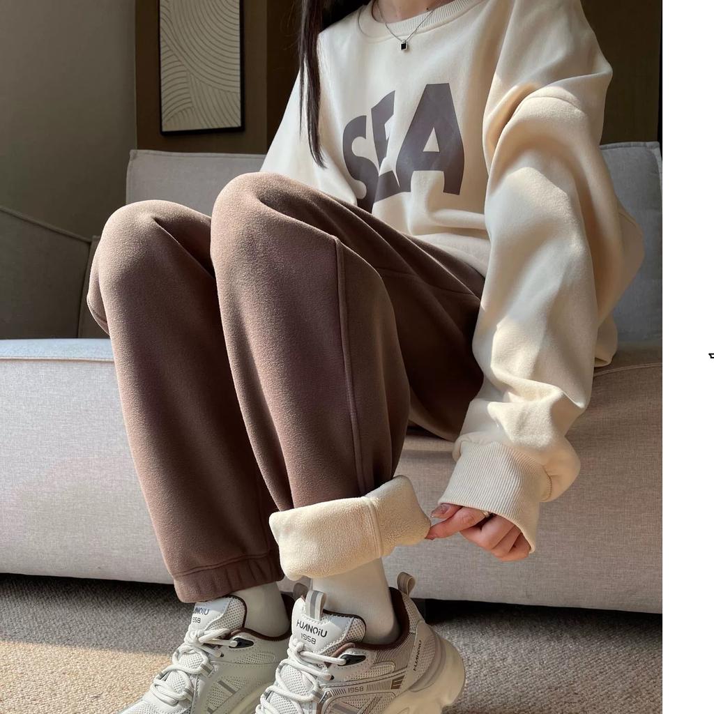 Women's Pant Loose Casual High Waist Fleece Pant Thick Plush Warm Female Sports Trousers Autumn Winter