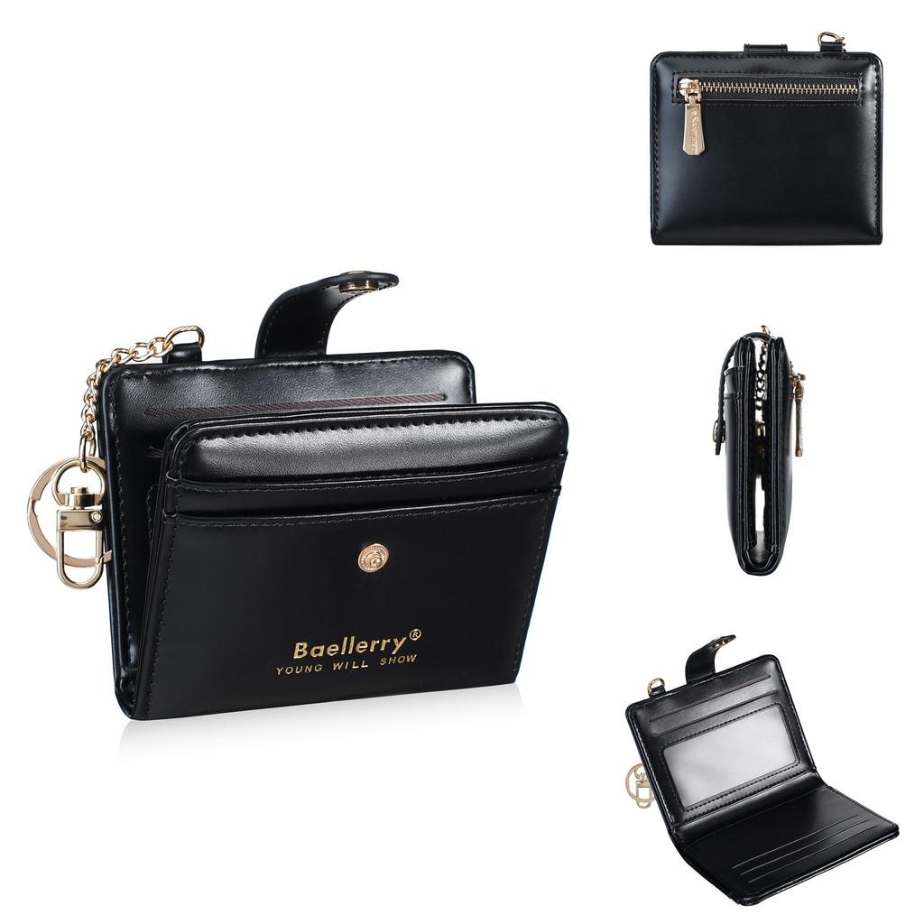 Ladies Wallet Card Holder With Keychain Pu Leather Compact Organizer For Daily Use