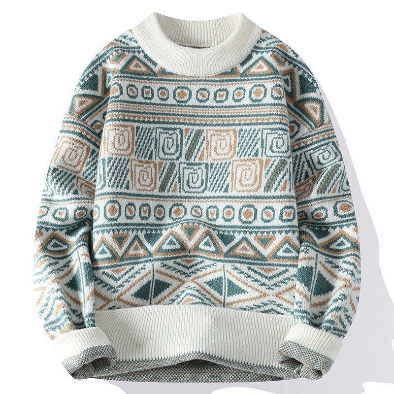Boys' Casual Men's Warm Knitted Sweater - Thickened, Round Neck, Loose-Fit, Trendy Winter Wear