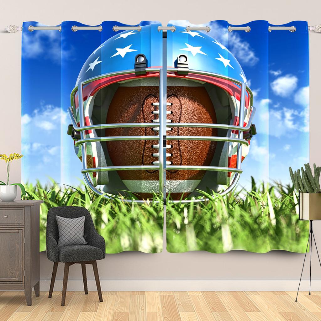 Light Blocking Sports Themed Curtains Multiple Designs Fan Bedroom Living Room Decor Top Window Drapes Curtain Polyester With Grommet Washable Ready