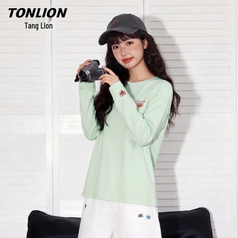 TonLion Women's 100% Cotton Loose Fit Heart Print Long Sleeve T-Shirt