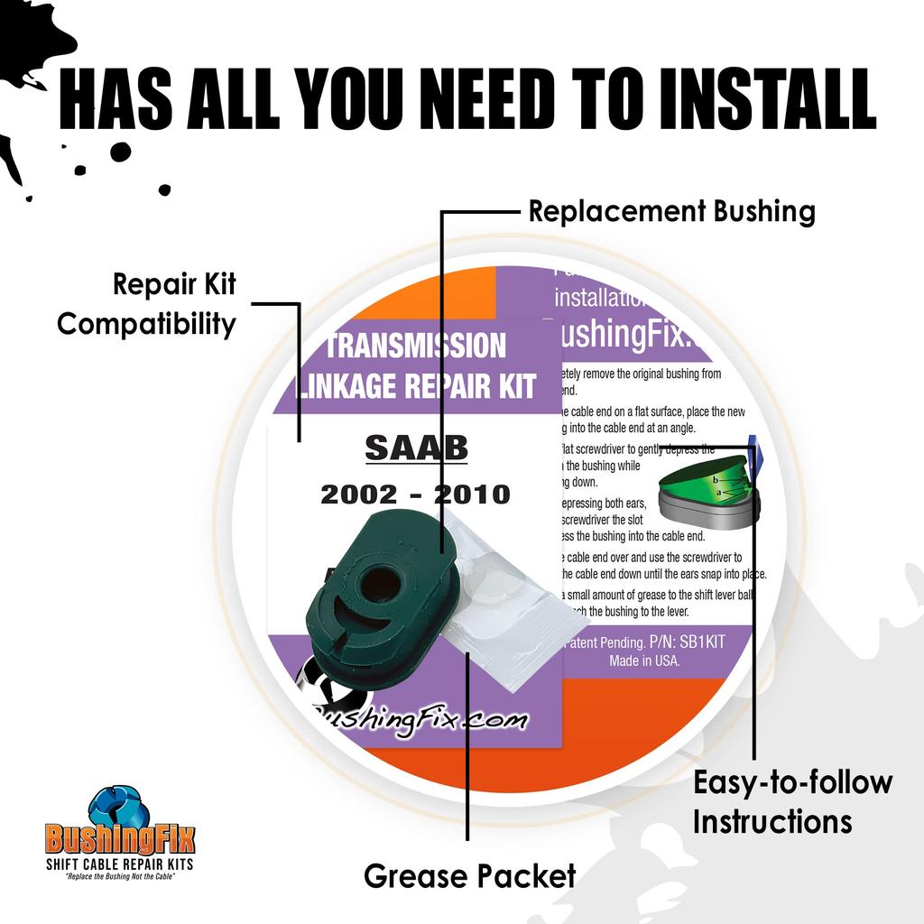 BushingFix SB1Kit - Saab 9-5 Replacement Bushing for Automatic Transmission Shift Cable Easy Repair
