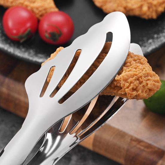 Stainless Steel Serving Tongs with Slotted Heads BBQ Buffet Food Clips Heat-Resistant Rust-Proof Hollow Chuck Design Kitchen Utensils
