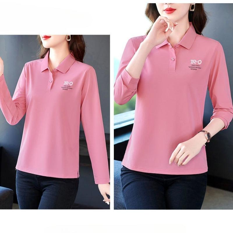 Spring and Autumn Lapel Tops, Long-sleeved Tops, Flower T-shirts, Women's Thin Fashion Casual Loose Tops