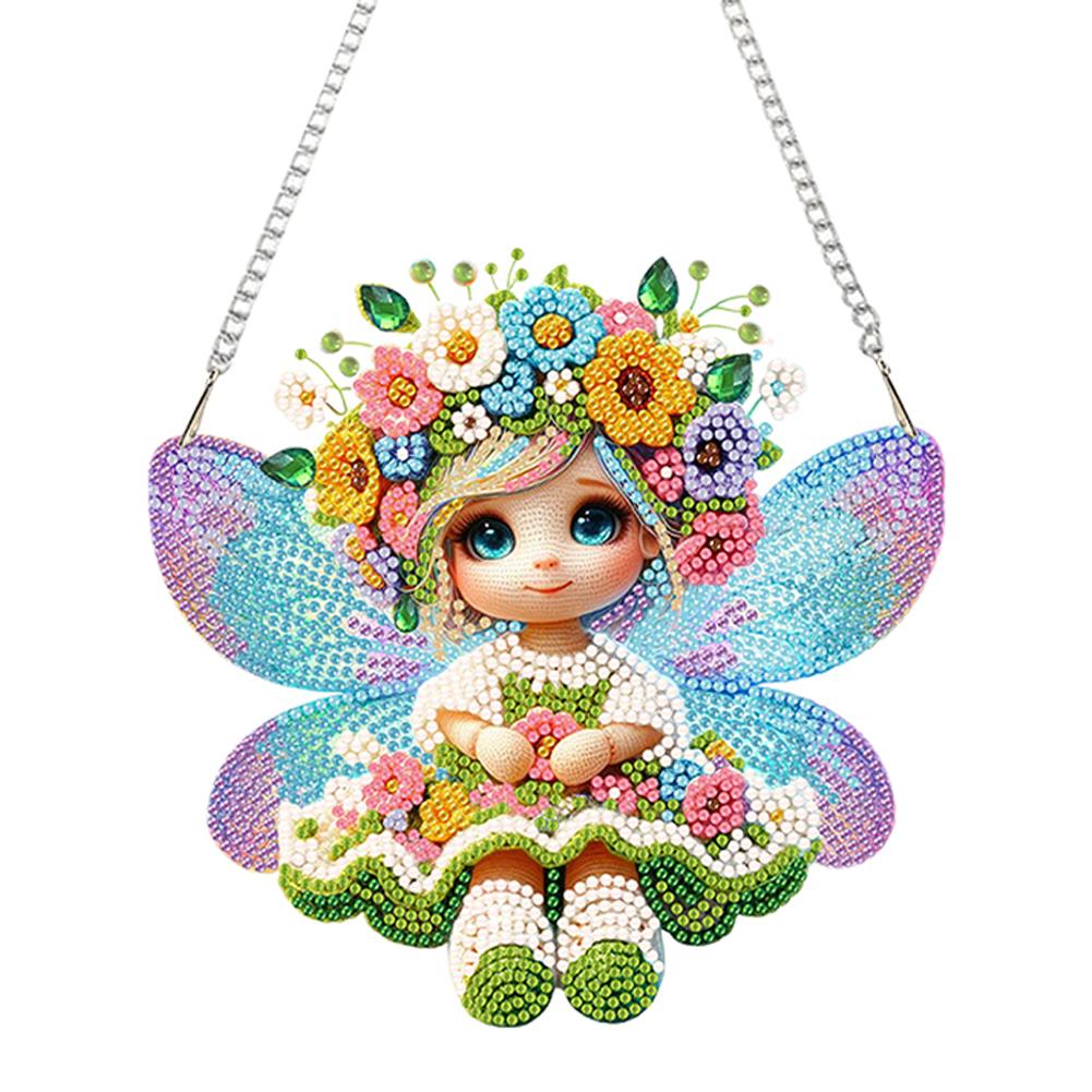 Acryl Sonderform Blumenfee 5D DIY Diamantmalerei Punkte Anhänger Strass Diamantkunst Anhänger für Garten Fensterdeko