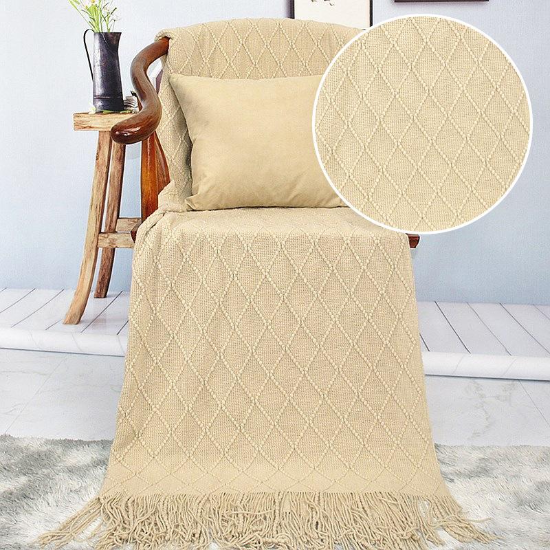 

Office Bed Thickened Premium Sofa Blanket New Nordic Style Autumn and Winter Fringed Blanket 60X180CM хакі