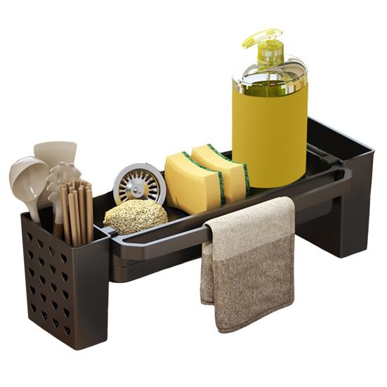 Kriauklės džiovinimo stovas su pakabinamu strypu, lazdelėms laikikliu, atsparus rūdims, paprastas montavimas, virtuvės stalviršis