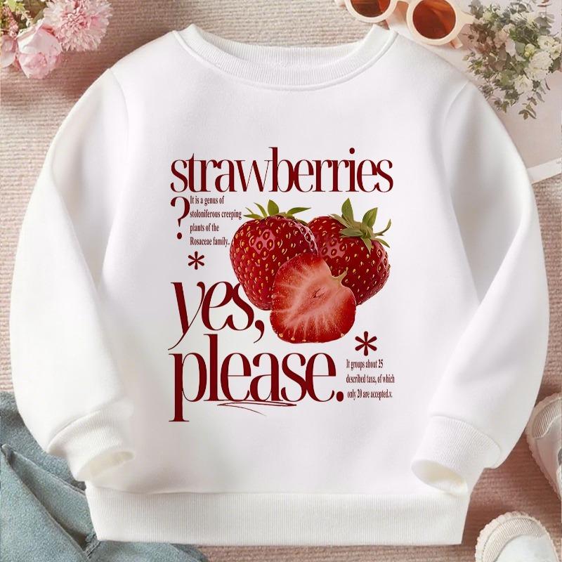 Kids Crewneck Long Sleeve Sweatshirt, Strawberry Text Graphic Print