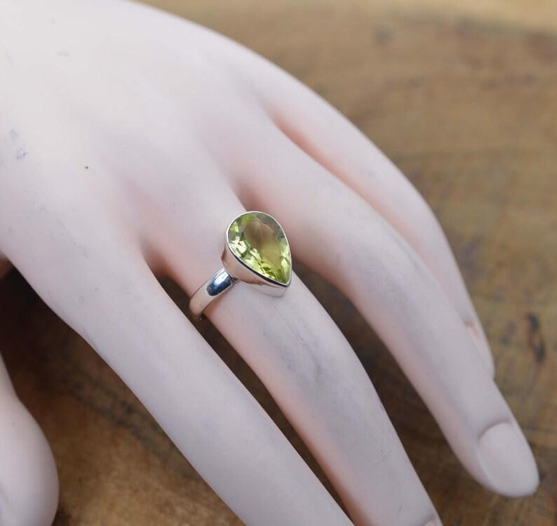 Lemon Quartz Ring, Handmade Ring, Gemstone Ring, Pear Ring, Solid Ring, Statement Ring, Bezel Ring, Birthday Gift