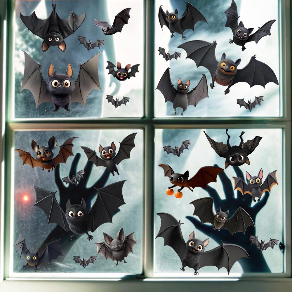 Halloween, Cartoon, Cute Bats, Glass Window Stickers, Festive Atmosphere Decoration, Store Static Stickers, Party Decorations