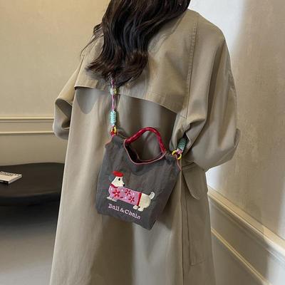 Stylish Dachshund Embroidered Nylon Crossbody Bag for Women - Autumn/Winter 2024 Collection