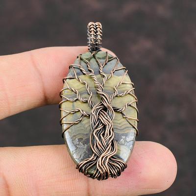 Ciondolo Pietra Preziosa Scaglia di Albero della Vita Avvolto con Filo di Rame Ciondolo Avvolgimento Pietre Gioielli Ciondolo Filo di Rame Ciondolo Antico Fatto a Mano