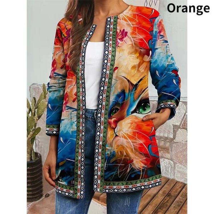 Vintage Floral Print Ethnic Style Jacket Plus Size Tribal Pattern Cardigan Ribbon Webbing Outwear Women Fashion