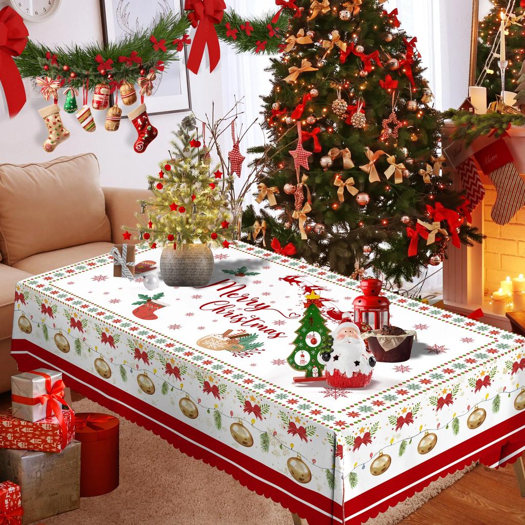 Christmas Bell Socks Gingerbread Man Rectangle Tablecloth Holiday Party Decor Reusable Xmas Table Cloth Christmas Decorations