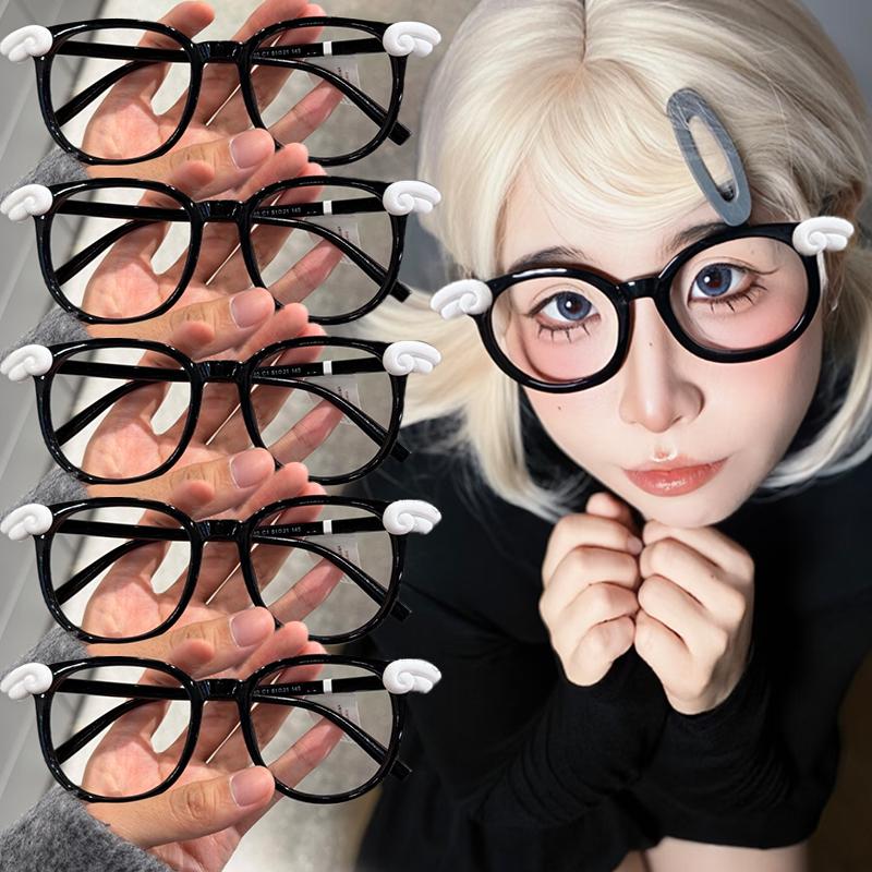 Attractive Glasses Women's Black Y2k Anime Wings Eyeglasses Frame For Men Large Frames Square Fashion Glasses Without Lenses Streetwear Accessories