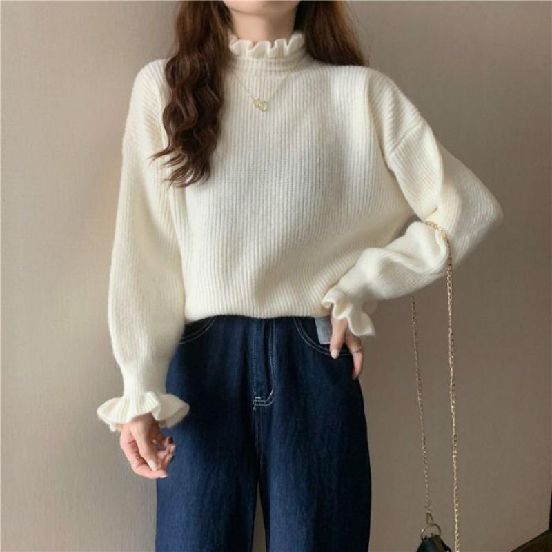 Fungus Edge Half Turtleneck Sweater for Women Autumn Inner Layering Shirt New Top Winter