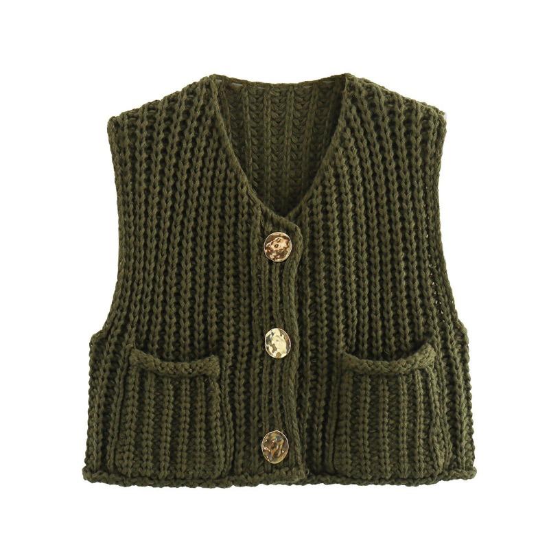 Damen S Ärmellose Kurze Gestrickte Cardigan Weste Mit Taschen