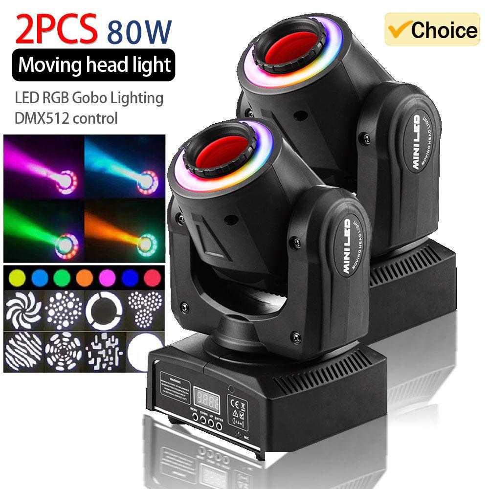 80W Moving Head Stage Light DMX512 Control 8*8 Gobo Spotlight Home Party Ambient Light Disco Ballroom Wedding Mini Gobos
