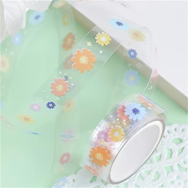 1 set/5 Role Bandă Decorativă Transparentă, Autocolant Decorativ Autoadeziv cu Model Flori Margarete, Bandă Transparentă pentru Scrapbooking DIY