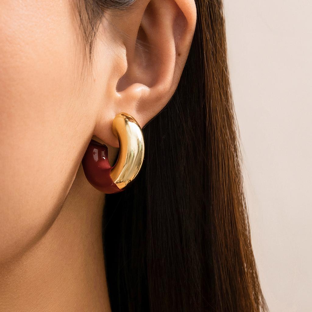 PuRui Trendy White/Black/Red C Shape Stud Earrings for Women New Acrylic Simple Earrings Ladies Party Wedding Zircon Gifts 2024