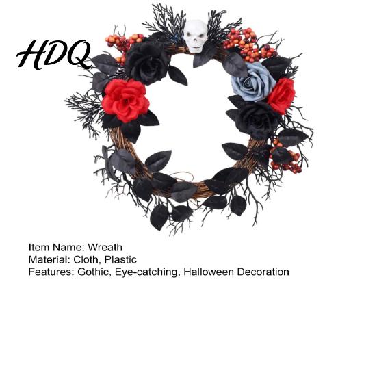 Elegant Mystery Party Props Gothic Black White Blue Rose Twig Wreath 15 Inch Halloween Skull Wreath