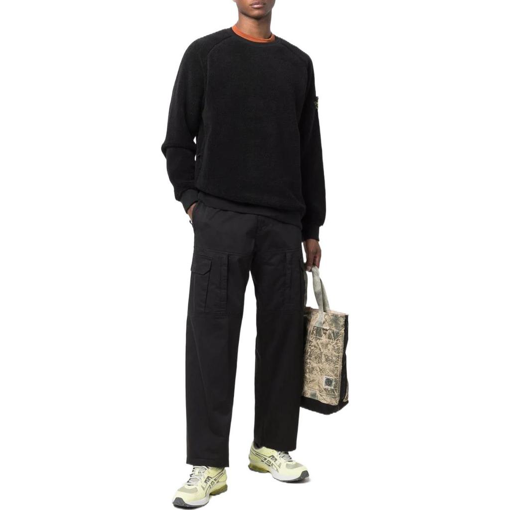 Stone Island Solid Color Logo Crew Neck Sports Sweatshirt Men sweatshirt Black 751560234-V0029