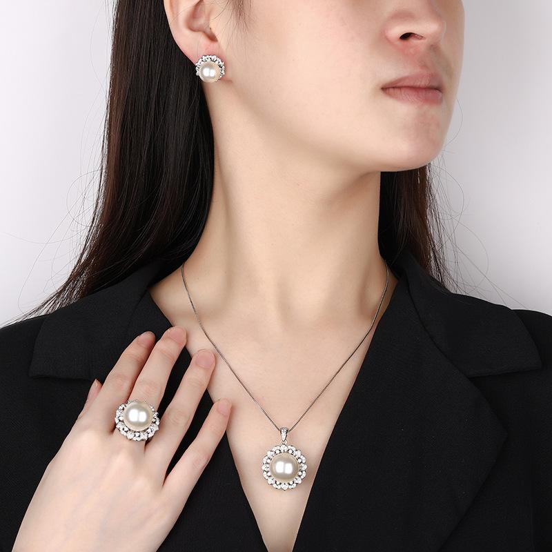 Jewelry Copper Bottom Gold-Plated Inlay Imitation White Pearl Pearl Round Set 16-12Mm