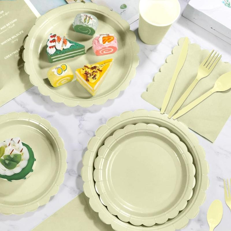 25Pcs Colorful Paper Paper Plates Cups Napkins Cutlery Set Party Dinnerware Supply for Kid Birthday Baby Showers Party
