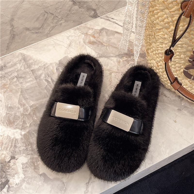Fashion French Retro Keep Warm Baotou Women Half Slippers Casual Winter Women Flip Flops Outdoor Vacation Beach Shoes Pantuflas Mujer