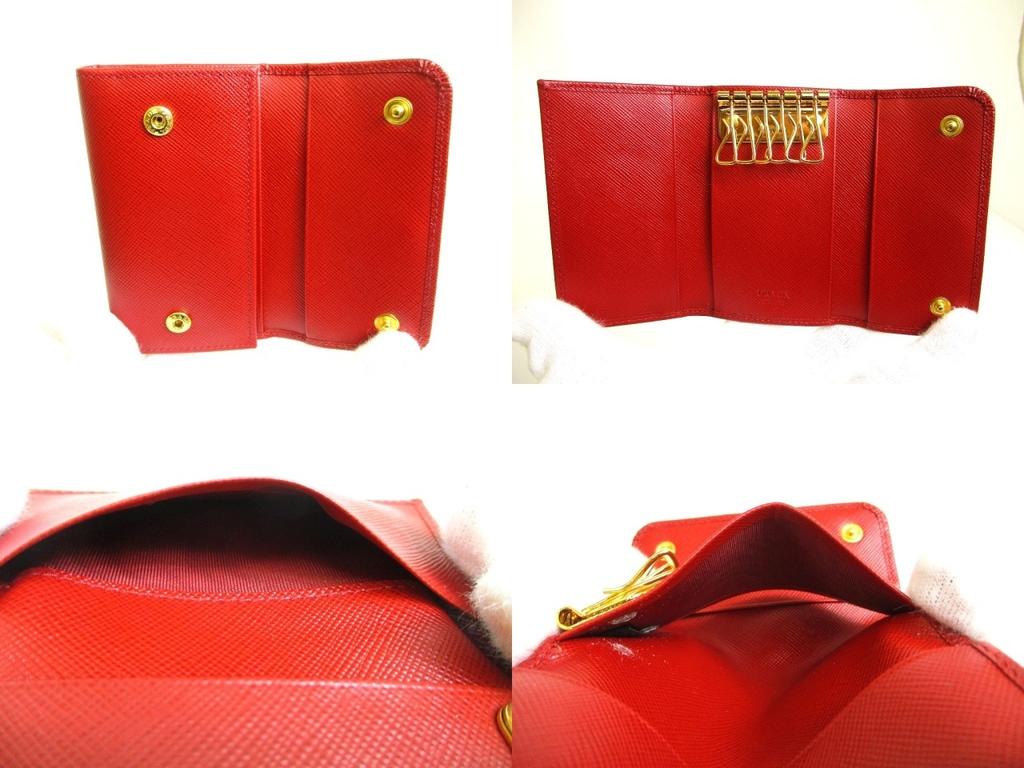 Authentic PRADA Red Saffiano Metal Leather 6 Pics Key Chain #a909  Refurbished