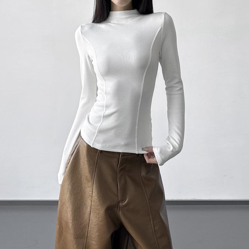 

2025 Women s Winter Half-High Collar Base Layer Shirt - Black, Tight-Fitting Top for Autumn/Winter XL білий