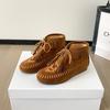 Botas Martin de alta gama nuevas de otoño e invierno, punta redonda retro de suela plana con correa, caña baja versátil, transpirables, de suela suave, con flecos