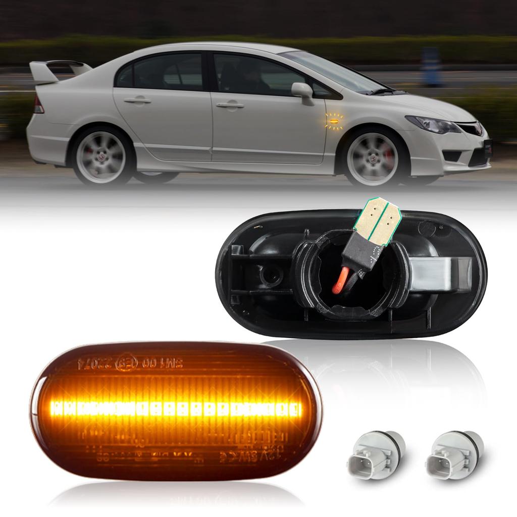 GemPro Civic 4D Side Hybrid Flashing Turn Honda Exterior Custom Smoke Lens Markers, Inspection-compliant, Signals, Parts,