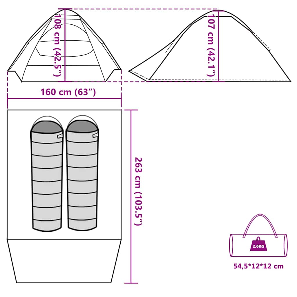 Dome Camping Tent for 2 Persons Green Waterproof