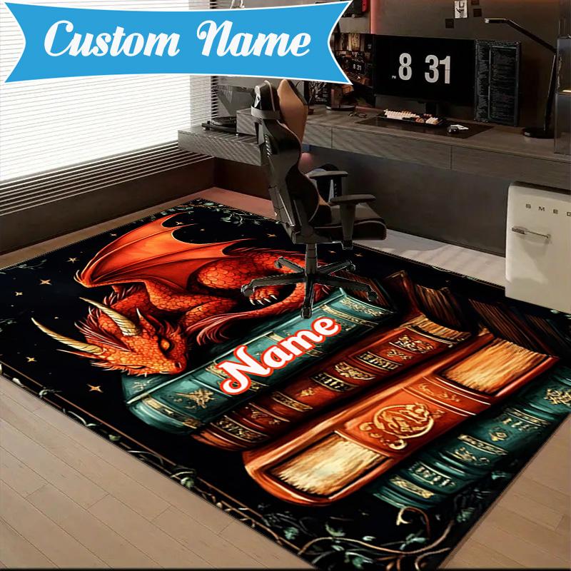 Custom Name Dragon Tales books Rug for Living Room, Game Rooms, Office, Bedroom, Floor Mat Playful Design, fan gifts Christmas decor