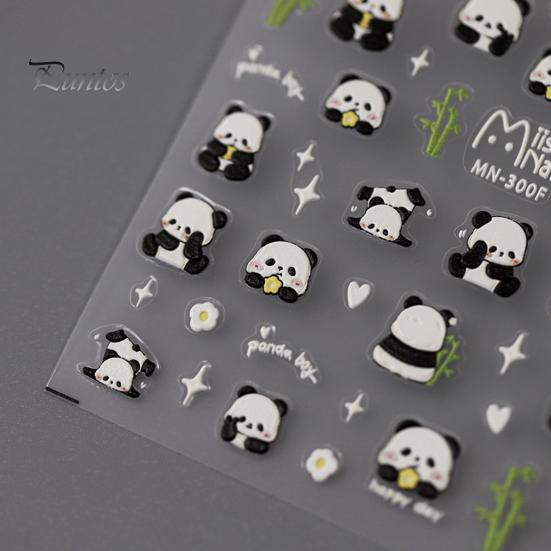 Cartoon Panda Nail Art Sticker 5D Bamboo Letter Waterproof PET Self-adhesive Women Girls Fake Nail Decoration Decal Party Supplies Gift