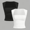 Summer Personalized Street Solid Color Temperament Square Neck Casual Slimming Sleeveless Vest