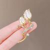 Luxury golden tulip brooch for women's suit sweater flower lapel pin exquisite rhinestone jewelry accessories