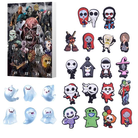 Halloween Adventskalender 24 Mini Harz Gruselige Puppe Halloween Countdown Kalender Sammelfiguren Horrorfilm für Kinder