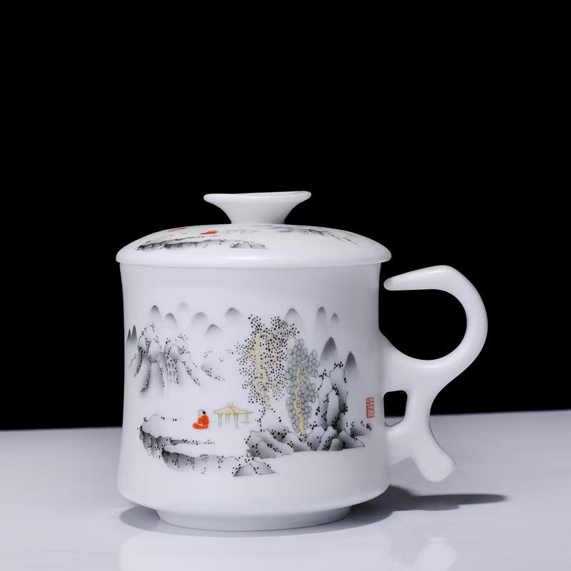 Ceramic Tea Cup with Lid Filter Tea Office Mug Jingdezhen Tea Set Celadon Cup Water Cup Teacup Mark Cup Drinkware