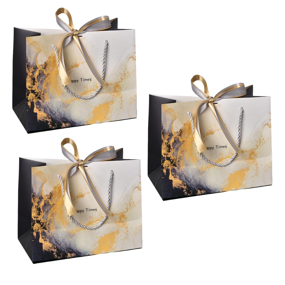 

ideamall Gift Bags, Wrapping Bags, Large, Medium, and Small Paper Bags, Wedding Favor Bags, Stylish Marble Design (White, Large)