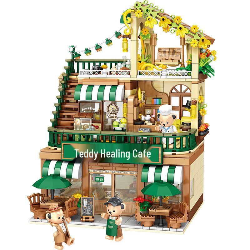 Panlos Officially Licensed Teddy Bear Healing Cafe Bakery Building Blocks Set
