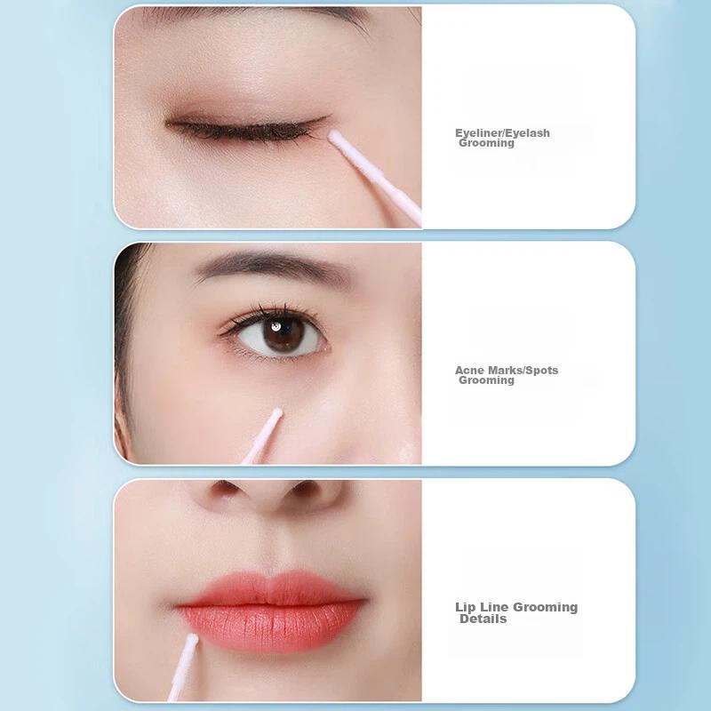 Yushangjiaren Disposable Nano Cotton Swabs (Small Size, 300 Pieces) for Eye Makeup, Lip Liner, And Detail Correction