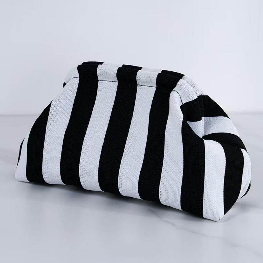 Striped Knitted Bag for Women, Wedding Banquet Handbag, Artistic Retro Woven Tote Bag, Simple and Fashionable Handbag