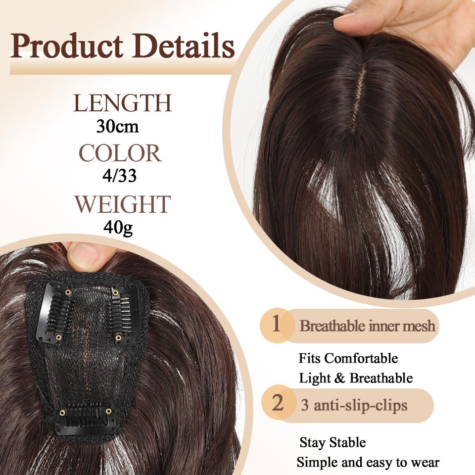 Synthetic 3-Clips Long Straight Topper Hairpiece Clip in Hair Extensions With Bang Natural Fluffy Invisible Head Top Hair Piece With Bangs