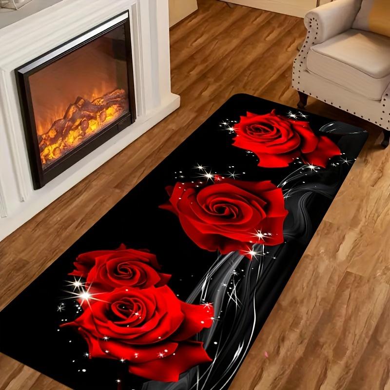 

Modern Rose Flower Print Kitchen Mat, Colorful Non-Slip Indoor Carpet, Decorative Area Rug for Bathroom Bedroom Living Room 40x60cm
